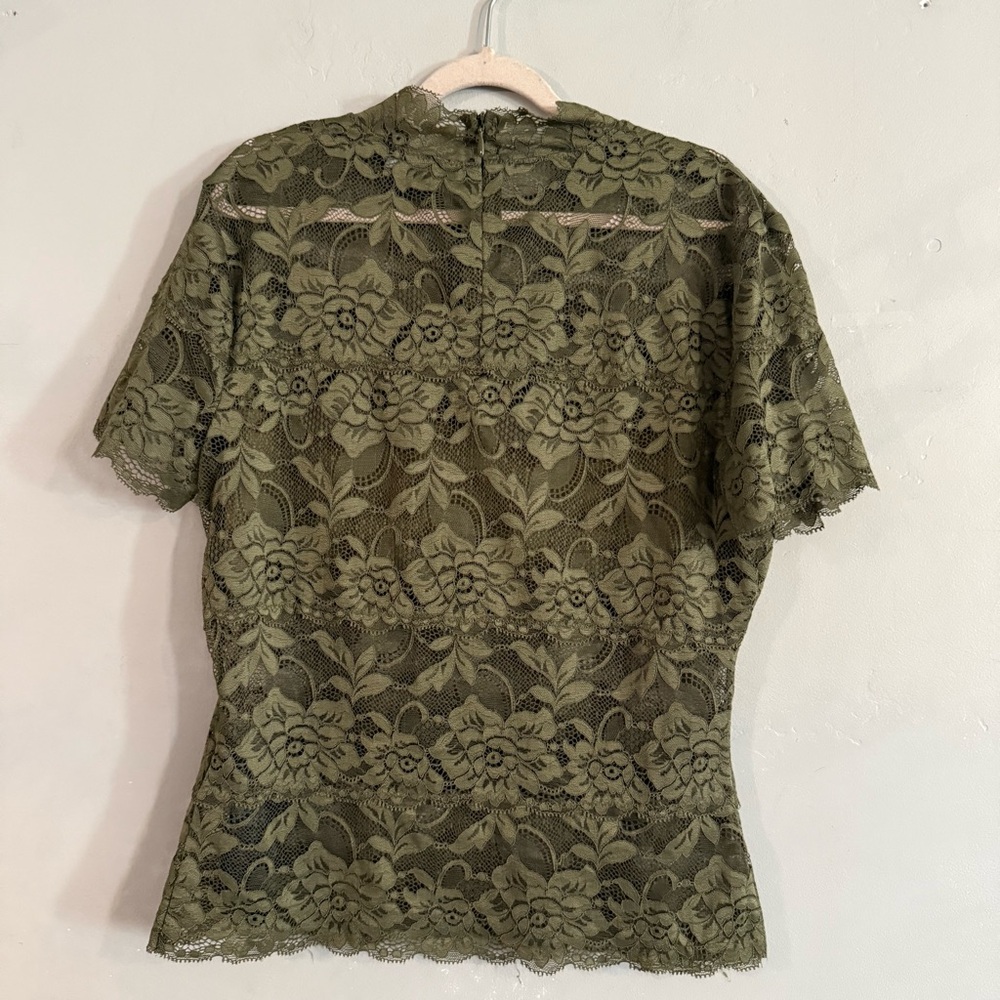 Guess Shayna Mock Neck Olive Lace Blouse - Picture 2 of 8